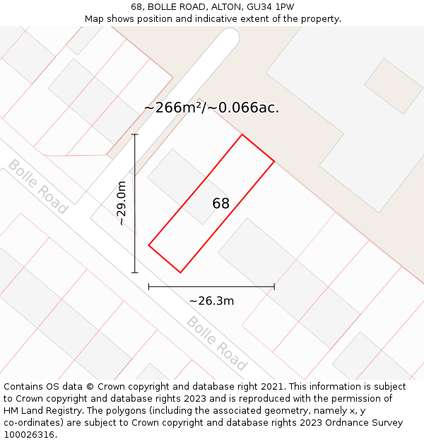 68, BOLLE ROAD, ALTON, GU34 1PW: Plot and title map