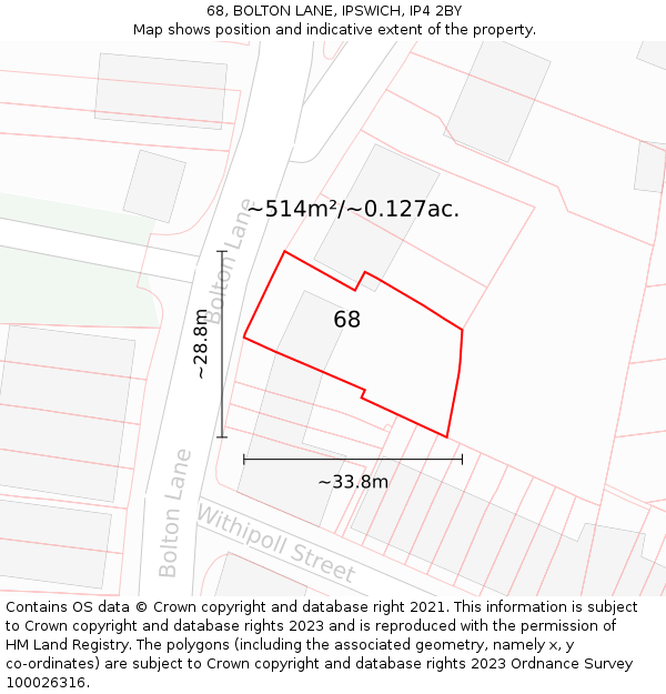 68, BOLTON LANE, IPSWICH, IP4 2BY: Plot and title map
