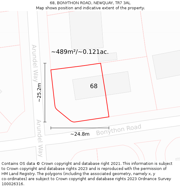 68, BONYTHON ROAD, NEWQUAY, TR7 3AL: Plot and title map