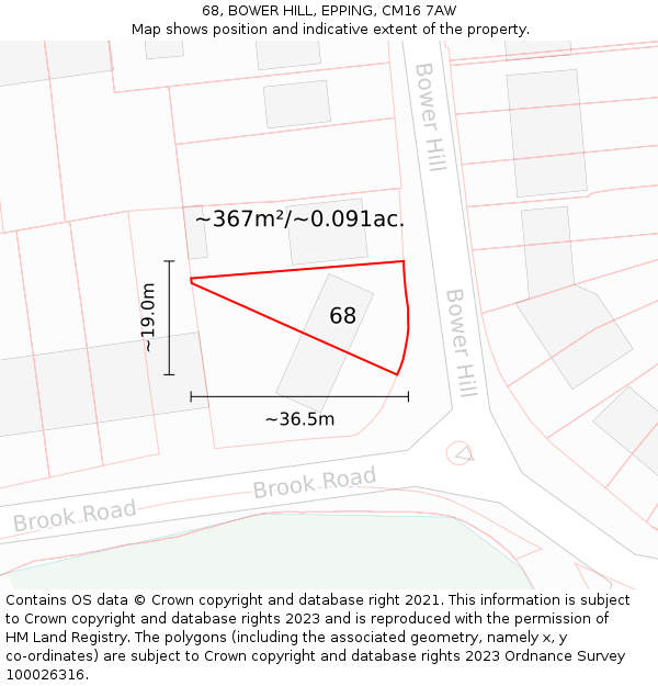 68, BOWER HILL, EPPING, CM16 7AW: Plot and title map
