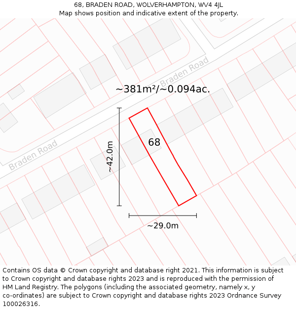 68, BRADEN ROAD, WOLVERHAMPTON, WV4 4JL: Plot and title map