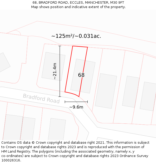 68, BRADFORD ROAD, ECCLES, MANCHESTER, M30 9FT: Plot and title map