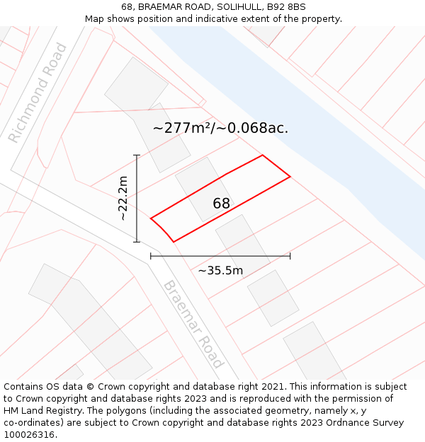 68, BRAEMAR ROAD, SOLIHULL, B92 8BS: Plot and title map