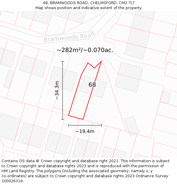 68, BRAMWOODS ROAD, CHELMSFORD, CM2 7LT: Plot and title map
