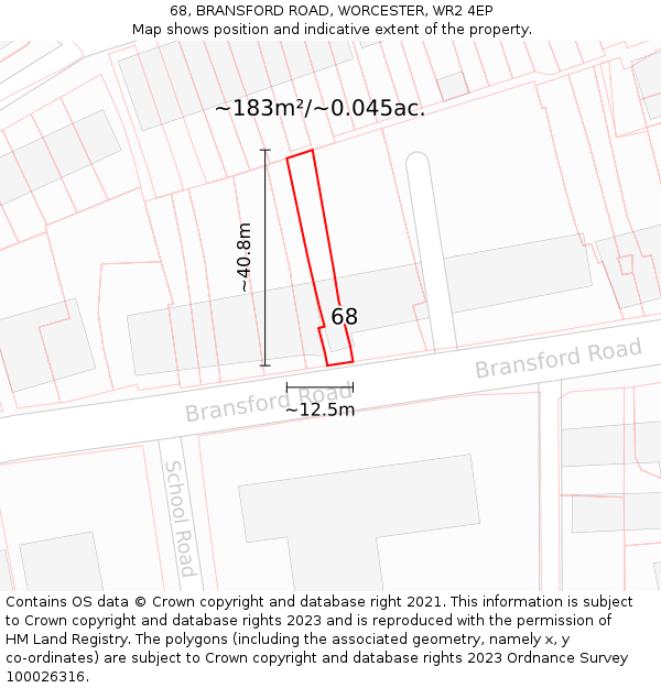 68, BRANSFORD ROAD, WORCESTER, WR2 4EP: Plot and title map