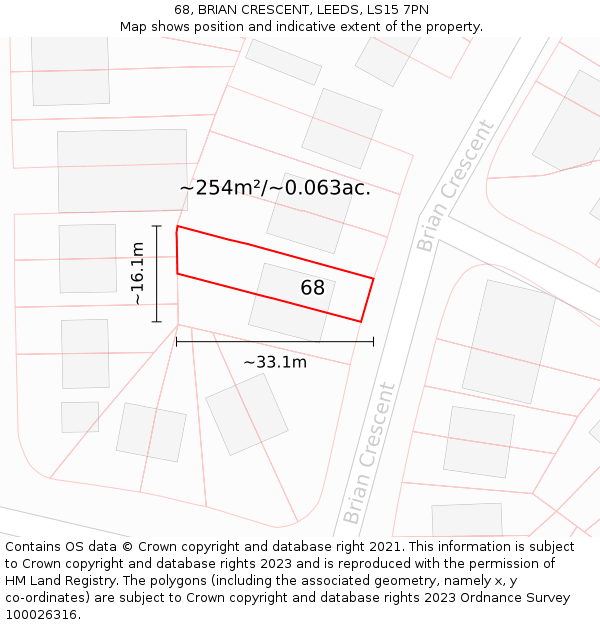 68, BRIAN CRESCENT, LEEDS, LS15 7PN: Plot and title map