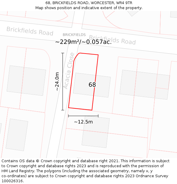 68, BRICKFIELDS ROAD, WORCESTER, WR4 9TR: Plot and title map
