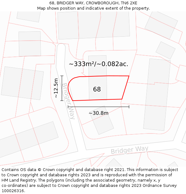 68, BRIDGER WAY, CROWBOROUGH, TN6 2XE: Plot and title map