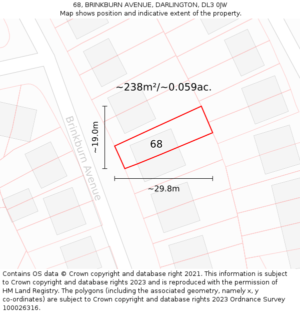 68, BRINKBURN AVENUE, DARLINGTON, DL3 0JW: Plot and title map