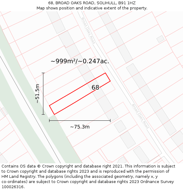 68, BROAD OAKS ROAD, SOLIHULL, B91 1HZ: Plot and title map