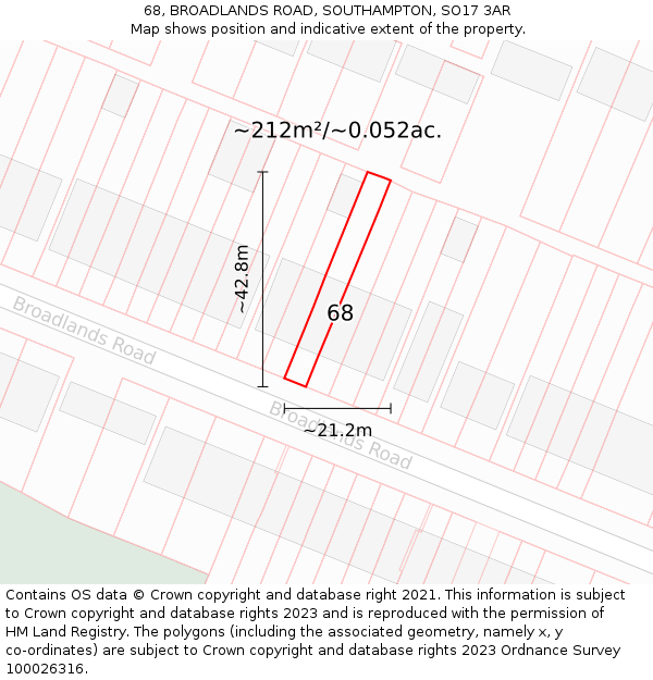 68, BROADLANDS ROAD, SOUTHAMPTON, SO17 3AR: Plot and title map