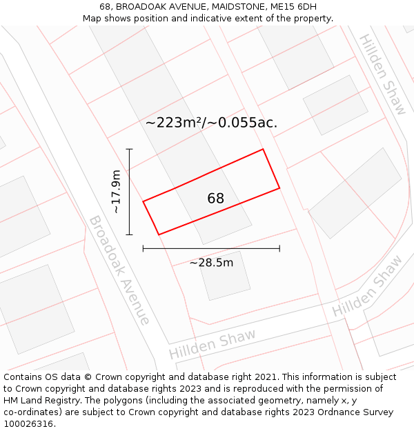 68, BROADOAK AVENUE, MAIDSTONE, ME15 6DH: Plot and title map