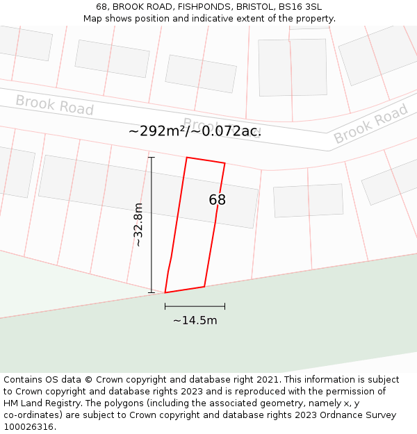 68, BROOK ROAD, FISHPONDS, BRISTOL, BS16 3SL: Plot and title map