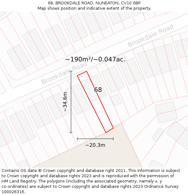 68, BROOKDALE ROAD, NUNEATON, CV10 0BP: Plot and title map