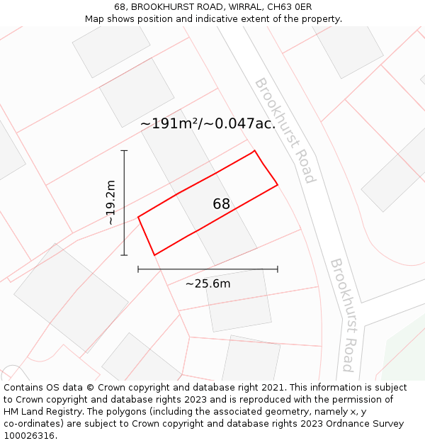 68, BROOKHURST ROAD, WIRRAL, CH63 0ER: Plot and title map