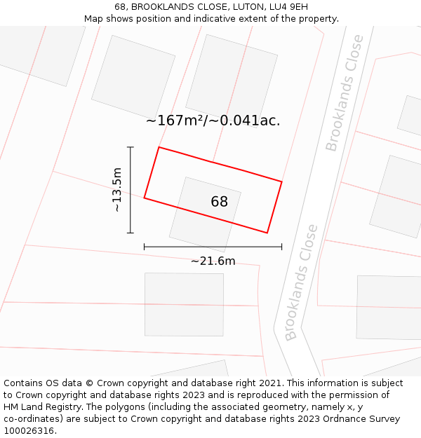 68, BROOKLANDS CLOSE, LUTON, LU4 9EH: Plot and title map