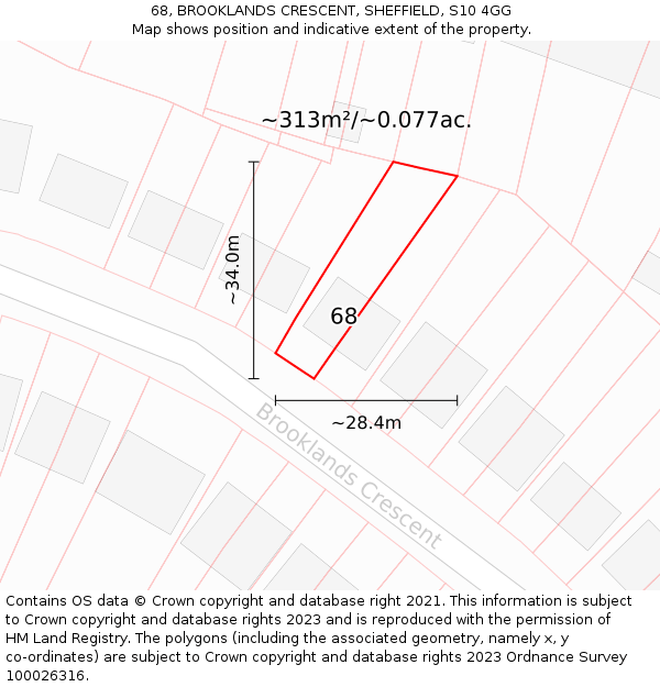 68, BROOKLANDS CRESCENT, SHEFFIELD, S10 4GG: Plot and title map