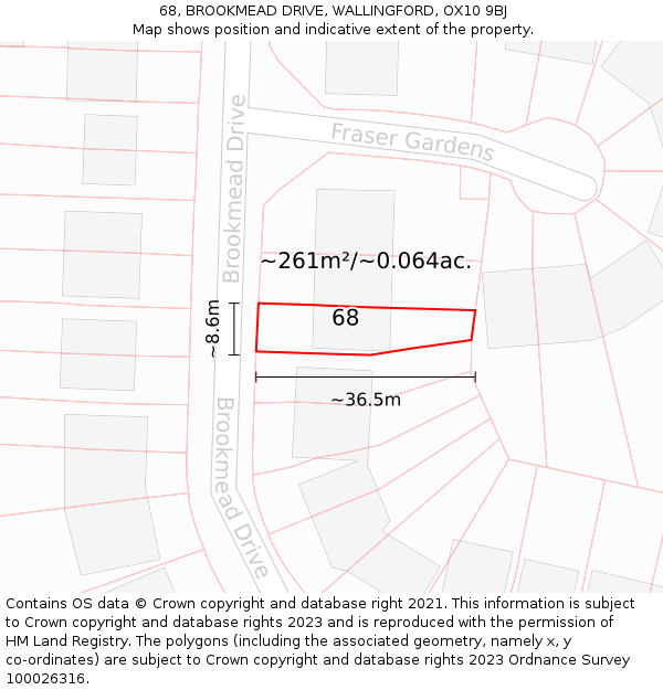 68, BROOKMEAD DRIVE, WALLINGFORD, OX10 9BJ: Plot and title map