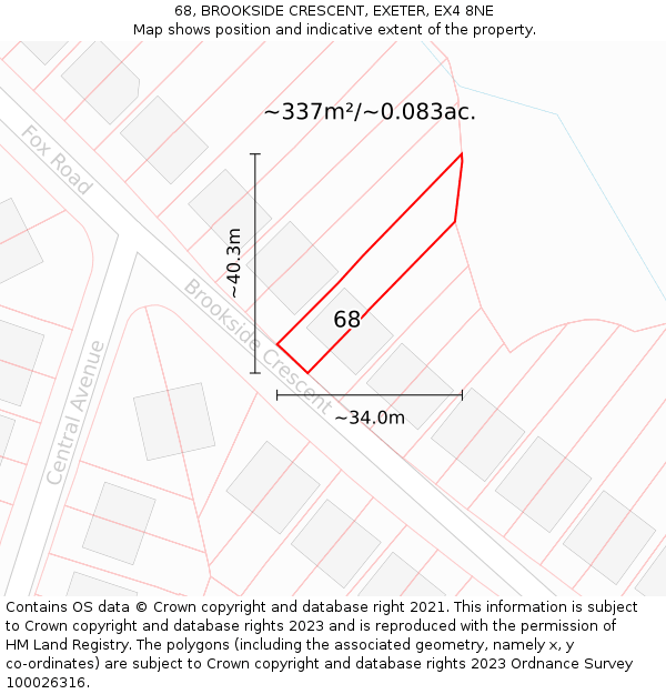 68, BROOKSIDE CRESCENT, EXETER, EX4 8NE: Plot and title map