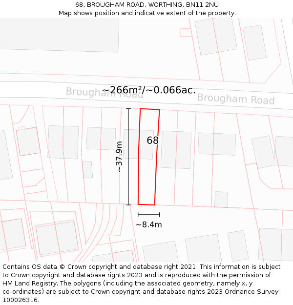 68, BROUGHAM ROAD, WORTHING, BN11 2NU: Plot and title map