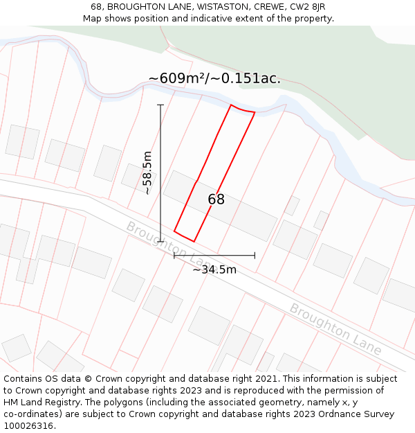 68, BROUGHTON LANE, WISTASTON, CREWE, CW2 8JR: Plot and title map