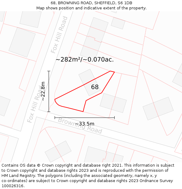 68, BROWNING ROAD, SHEFFIELD, S6 1DB: Plot and title map