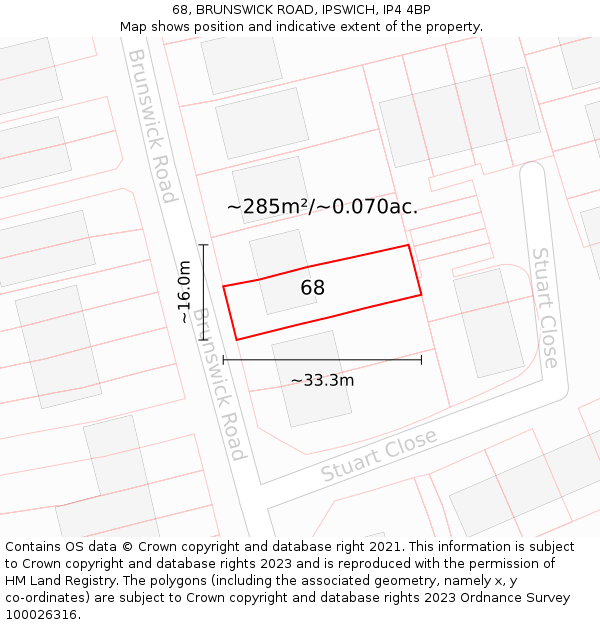 68, BRUNSWICK ROAD, IPSWICH, IP4 4BP: Plot and title map