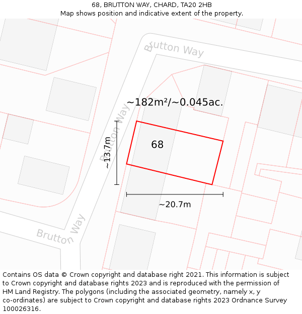 68, BRUTTON WAY, CHARD, TA20 2HB: Plot and title map