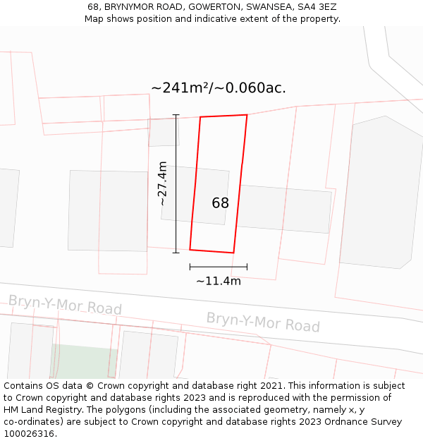 68, BRYNYMOR ROAD, GOWERTON, SWANSEA, SA4 3EZ: Plot and title map