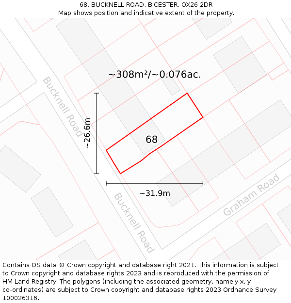 68, BUCKNELL ROAD, BICESTER, OX26 2DR: Plot and title map