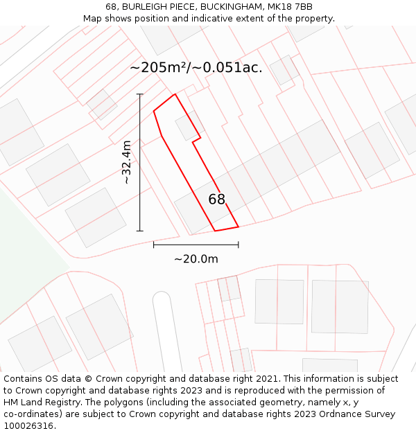 68, BURLEIGH PIECE, BUCKINGHAM, MK18 7BB: Plot and title map