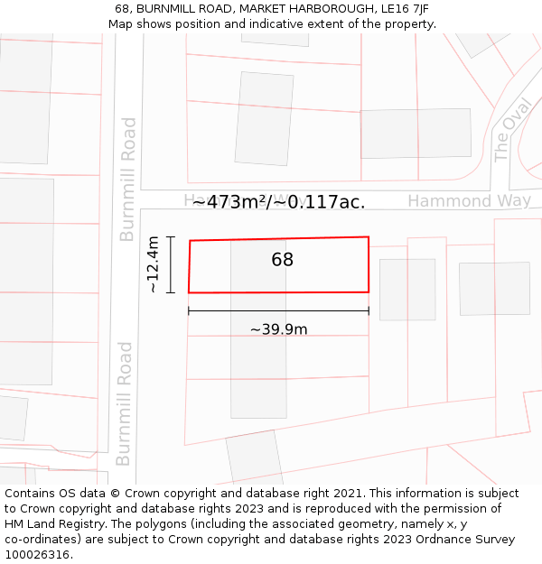 68, BURNMILL ROAD, MARKET HARBOROUGH, LE16 7JF: Plot and title map