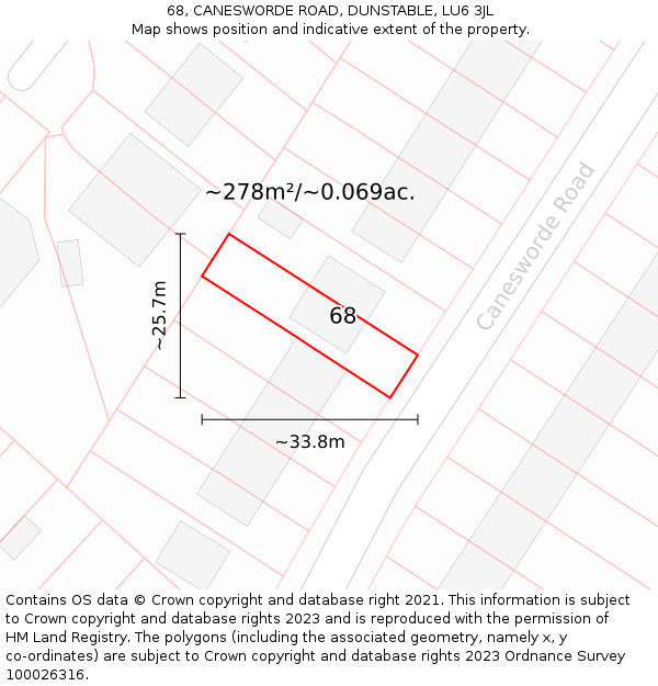 68, CANESWORDE ROAD, DUNSTABLE, LU6 3JL: Plot and title map