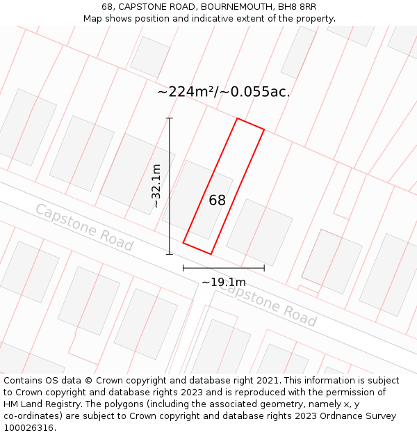 68, CAPSTONE ROAD, BOURNEMOUTH, BH8 8RR: Plot and title map