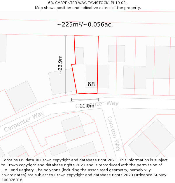 68, CARPENTER WAY, TAVISTOCK, PL19 0FL: Plot and title map