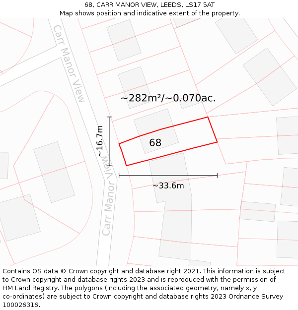 68, CARR MANOR VIEW, LEEDS, LS17 5AT: Plot and title map