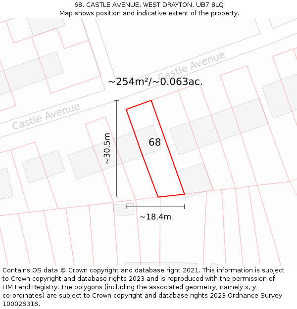 68, CASTLE AVENUE, WEST DRAYTON, UB7 8LQ: Plot and title map