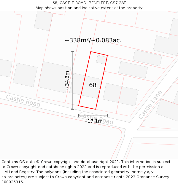 68, CASTLE ROAD, BENFLEET, SS7 2AT: Plot and title map
