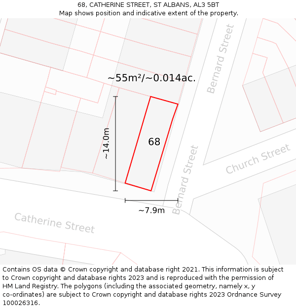 68, CATHERINE STREET, ST ALBANS, AL3 5BT: Plot and title map