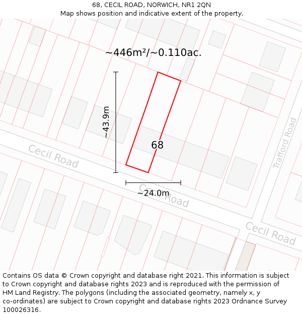 68, CECIL ROAD, NORWICH, NR1 2QN: Plot and title map