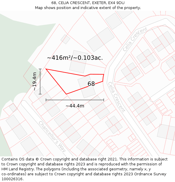 68, CELIA CRESCENT, EXETER, EX4 9DU: Plot and title map
