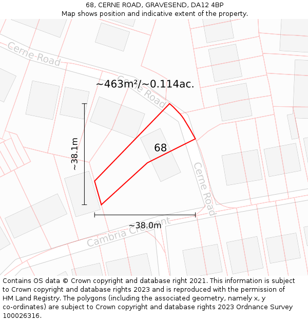 68, CERNE ROAD, GRAVESEND, DA12 4BP: Plot and title map