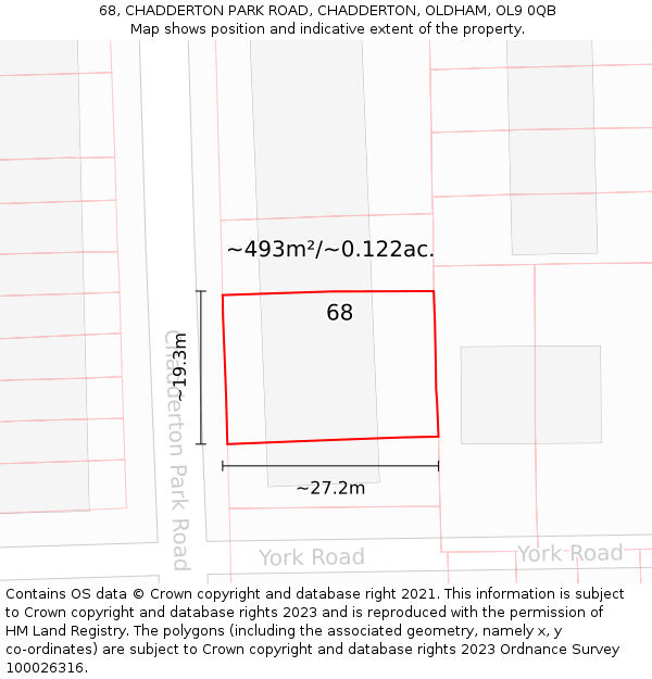 68, CHADDERTON PARK ROAD, CHADDERTON, OLDHAM, OL9 0QB: Plot and title map