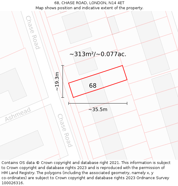 68, CHASE ROAD, LONDON, N14 4ET: Plot and title map