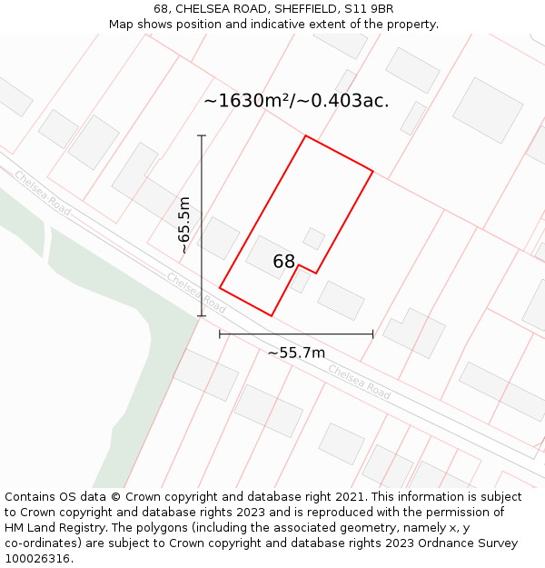 68, CHELSEA ROAD, SHEFFIELD, S11 9BR: Plot and title map
