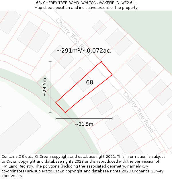68, CHERRY TREE ROAD, WALTON, WAKEFIELD, WF2 6LL: Plot and title map