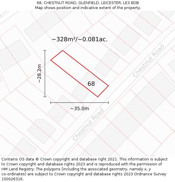 68, CHESTNUT ROAD, GLENFIELD, LEICESTER, LE3 8DB: Plot and title map