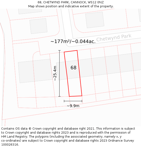68, CHETWYND PARK, CANNOCK, WS12 0NZ: Plot and title map