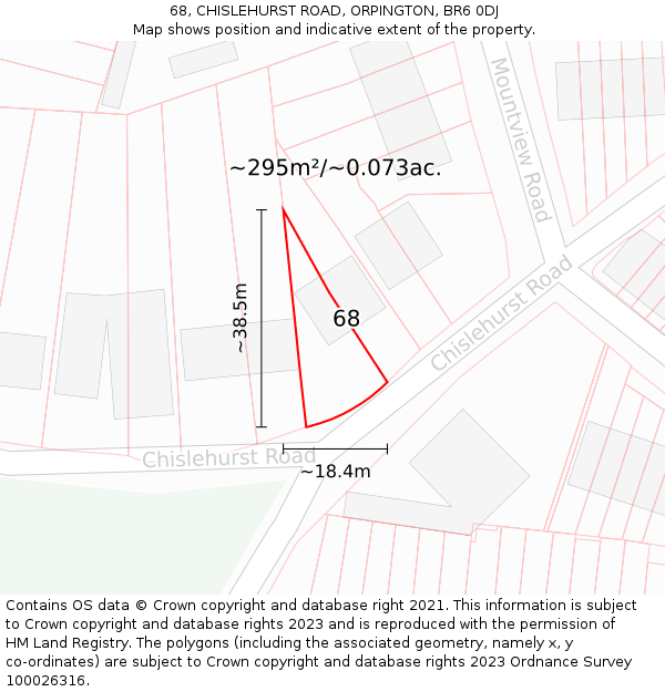 68, CHISLEHURST ROAD, ORPINGTON, BR6 0DJ: Plot and title map