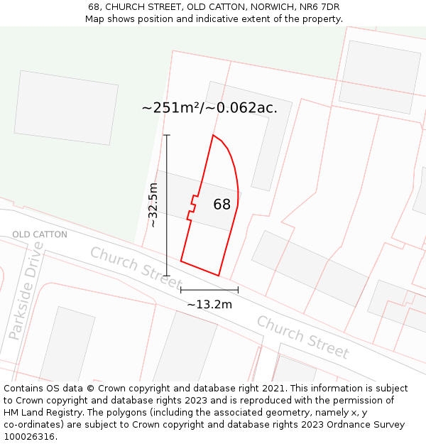 68, CHURCH STREET, OLD CATTON, NORWICH, NR6 7DR: Plot and title map